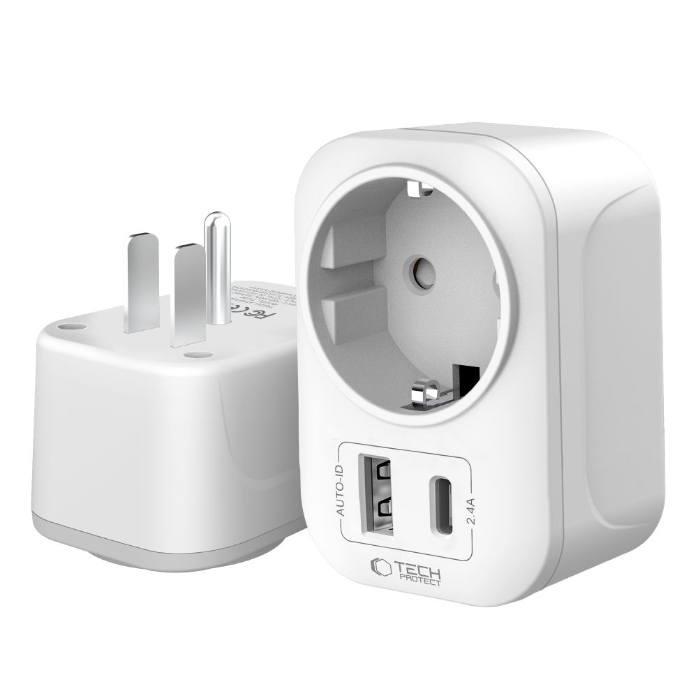 Kelioninis adapteris Tech-Protect TA100 US-EU, baltas