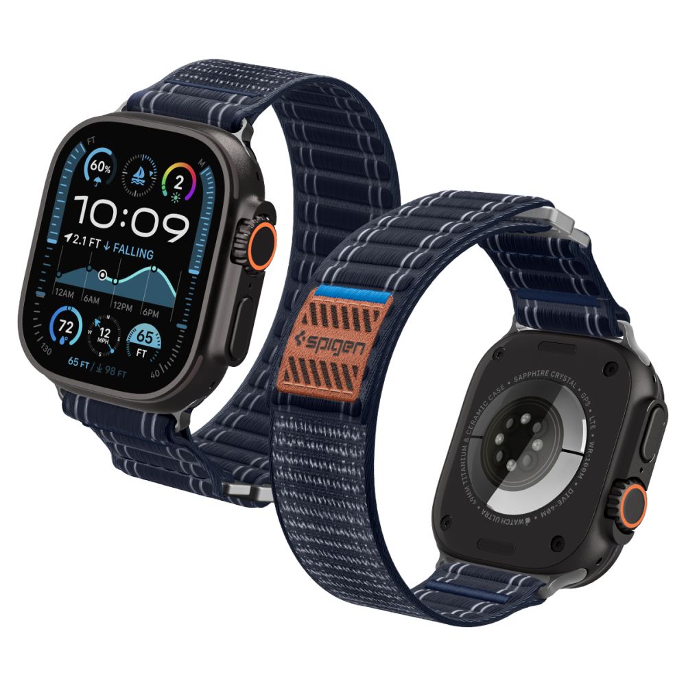 Dirželis Spigen WBF0 Apple Watch 8 / 9 / 10 / 11 / SE / Ultra (44 / 45 / 46 / 49 mm), tamsiai mėlynas