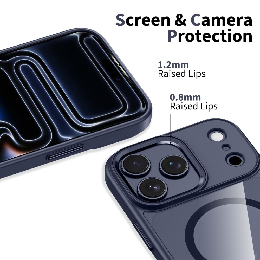 Dėklas Tech-Protect MagMat MagSafe iPhone 17 Pro Max, tamsiai mėlynas/skaidrus