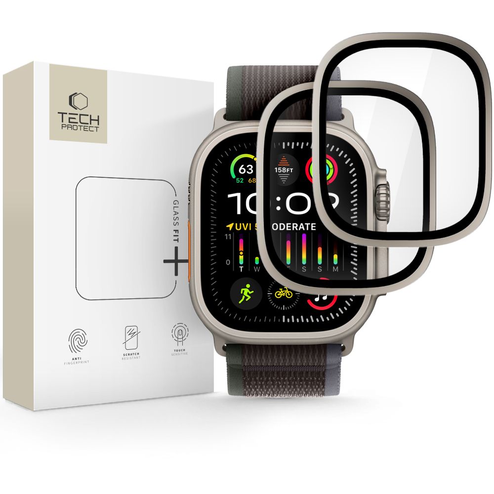 Apsauginis stiklas Tech-Protect Glass Ring Apple Watch Ultra 1/2/3 (49 mm), 2 vnt., titaninės spalvos