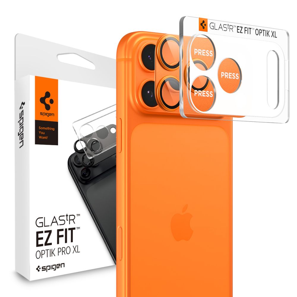 Kameros apsauginis stiklas Spigen Optik Pro XL "EZ Fit" iPhone 17 Pro, oranžinis