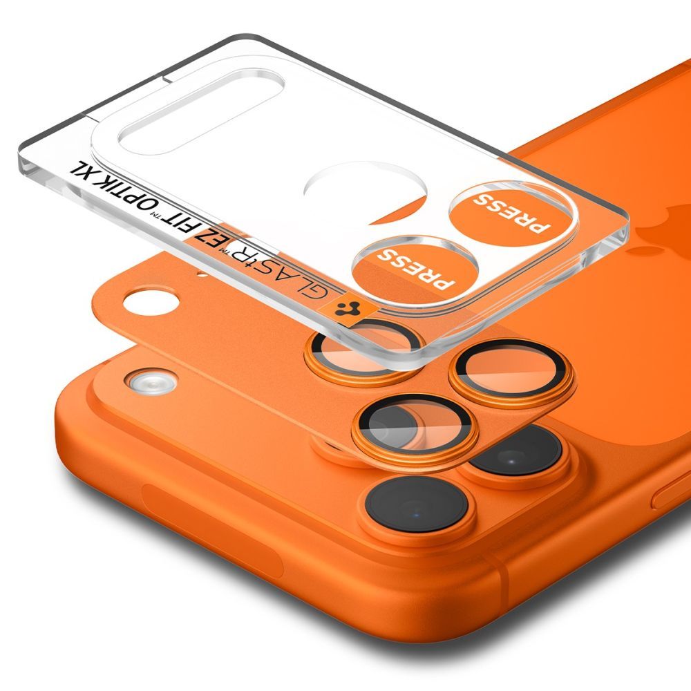 Kameros apsauginis stiklas Spigen Optik Pro XL "EZ Fit" iPhone 17 Pro Max, oranžinis