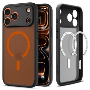 Dėklas Spigen Ultra Hybrid Mag MagSafe iPhone 17 Pro, matinis juodas/oranžinis