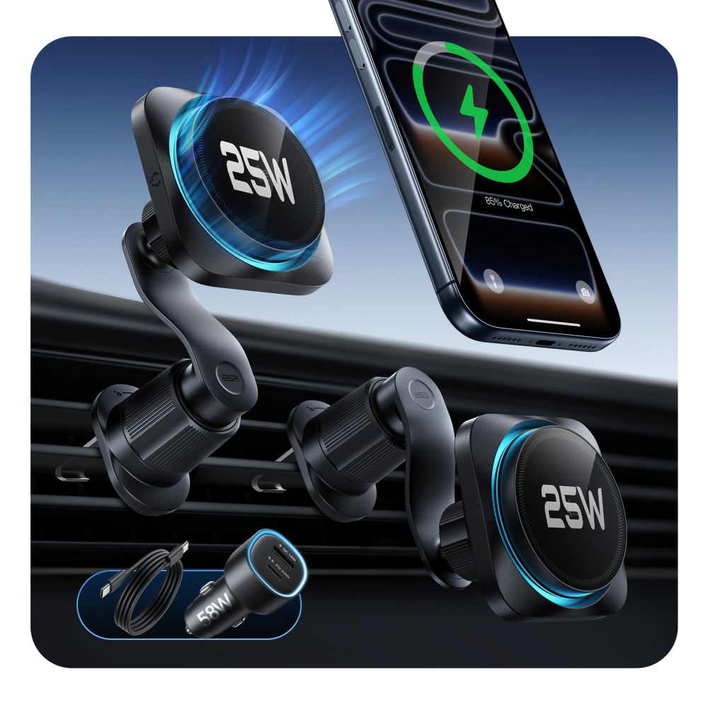 Automobilinis laikiklis ESR OmniLock CryoBoost MagSafe 25W Qi2.2, juodas