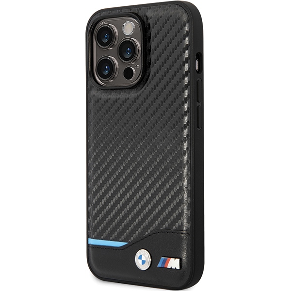 BMW Leather Carbon dėklas iPhone 13 Pro Max – juodas
