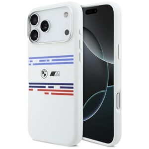 BMW M silikoninis MagSafe dėklas iPhone 17 Pro Max – baltas