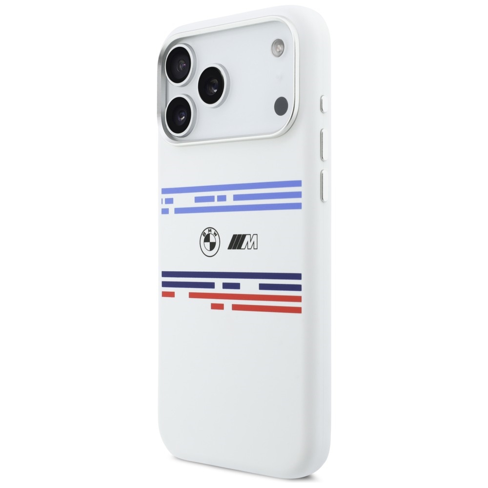 BMW M silikoninis MagSafe dėklas iPhone 17 Pro Max – baltas