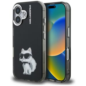 Karl Lagerfeld IML Aquarelle Choupette dėklas iPhone 16 – juodas
