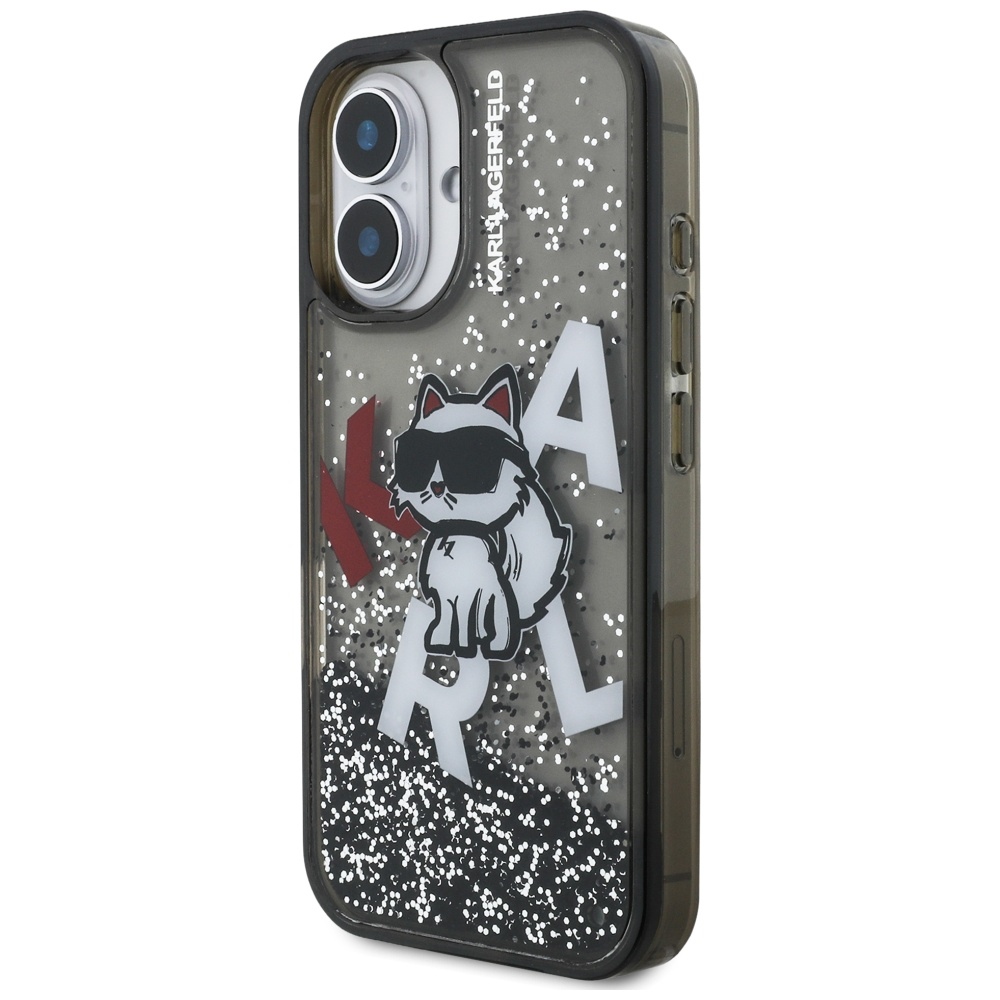 Karl Lagerfeld blizgučių dėklas iPhone 16 – juodas