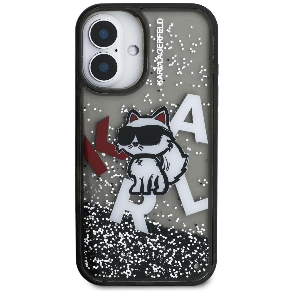 Karl Lagerfeld blizgučių dėklas iPhone 16 – juodas