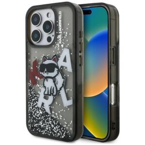 Karl Lagerfeld blizgus dėklas iPhone 16 Pro – juodas