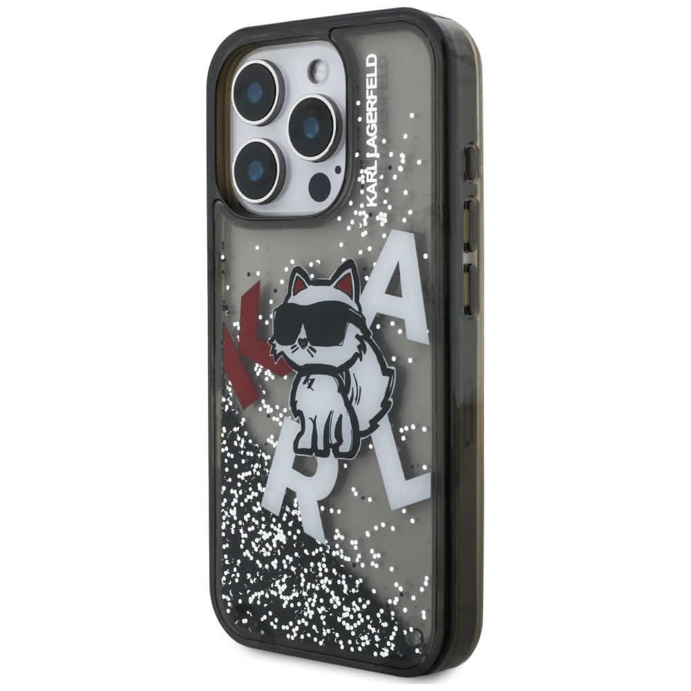 Karl Lagerfeld blizgus dėklas iPhone 16 Pro – juodas