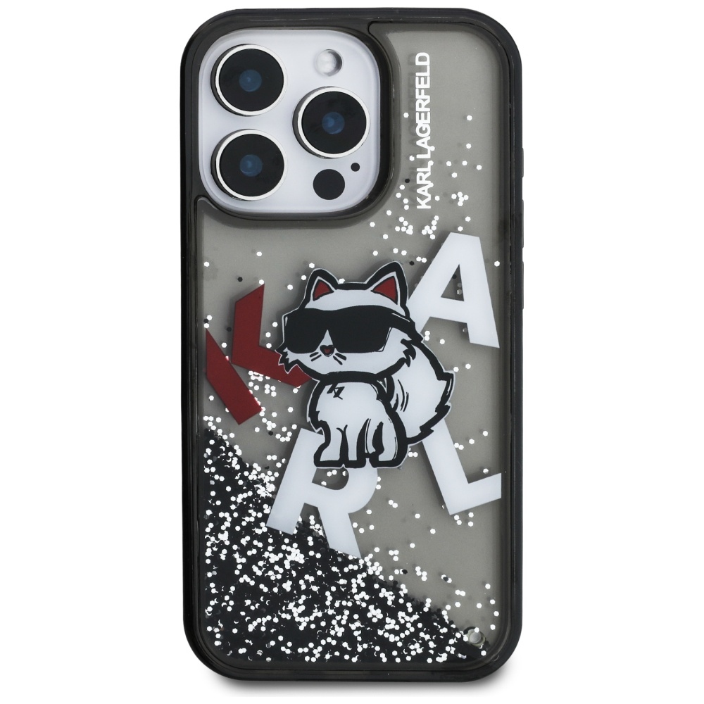 Karl Lagerfeld blizgus dėklas iPhone 16 Pro – juodas