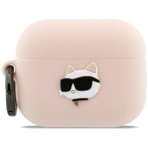 Karl Lagerfeld silikoninė chaupette galvutė 3D dėklas, skirtas AirPods Pro 3 - rožinis