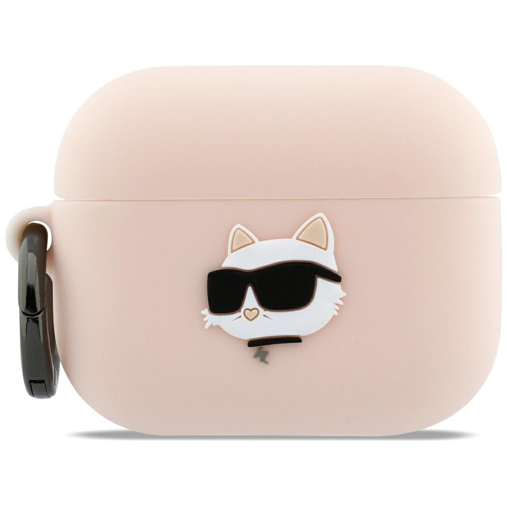 Karl Lagerfeld silikoninė chaupette galvutė 3D dėklas, skirtas AirPods Pro 3 - rožinis
