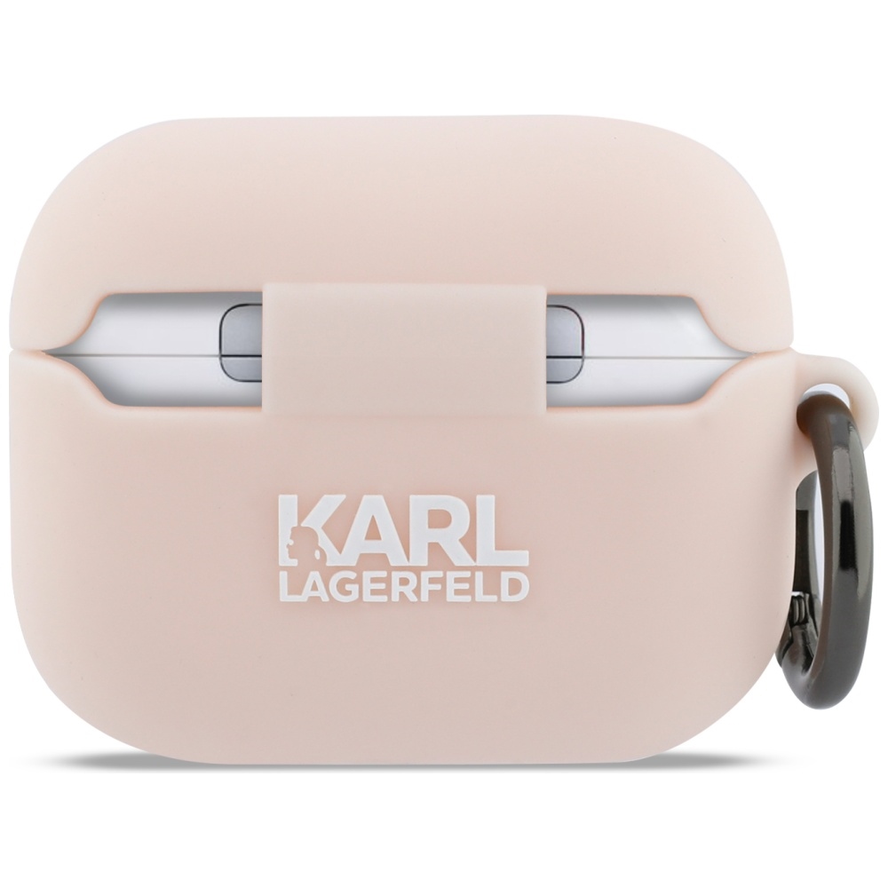 Karl Lagerfeld silikoninė chaupette galvutė 3D dėklas, skirtas AirPods Pro 3 - rožinis