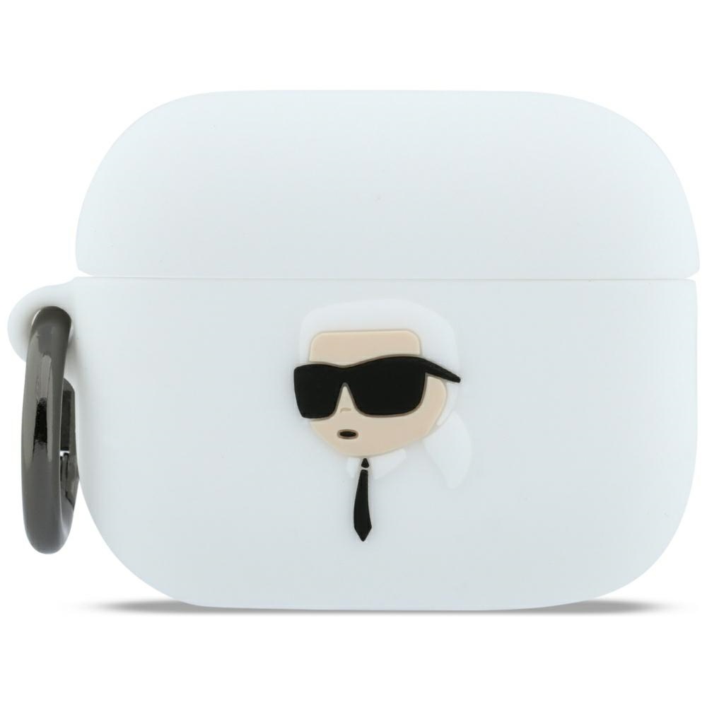 Karl Lagerfeld silikoninis Karl Head 3D dėklas, skirtas AirPods Pro 3 - baltas