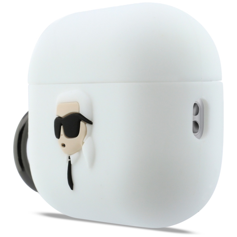 Karl Lagerfeld silikoninis Karl Head 3D dėklas, skirtas AirPods Pro 3 - baltas