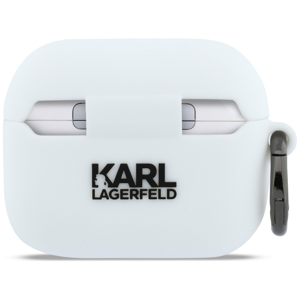 Karl Lagerfeld silikoninis Karl Head 3D dėklas, skirtas AirPods Pro 3 - baltas