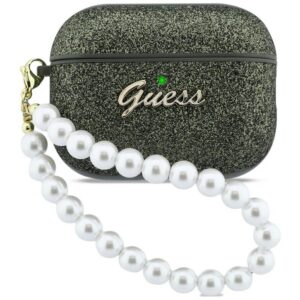 Guess Blizgantis perlų dirželis skirtas AirPods Pro 3 - Black and Glitter
