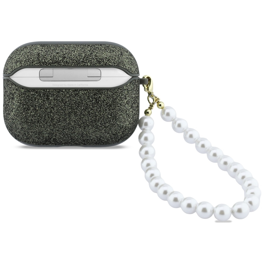 Guess Blizgantis perlų dirželis skirtas AirPods Pro 3 - Black and Glitter