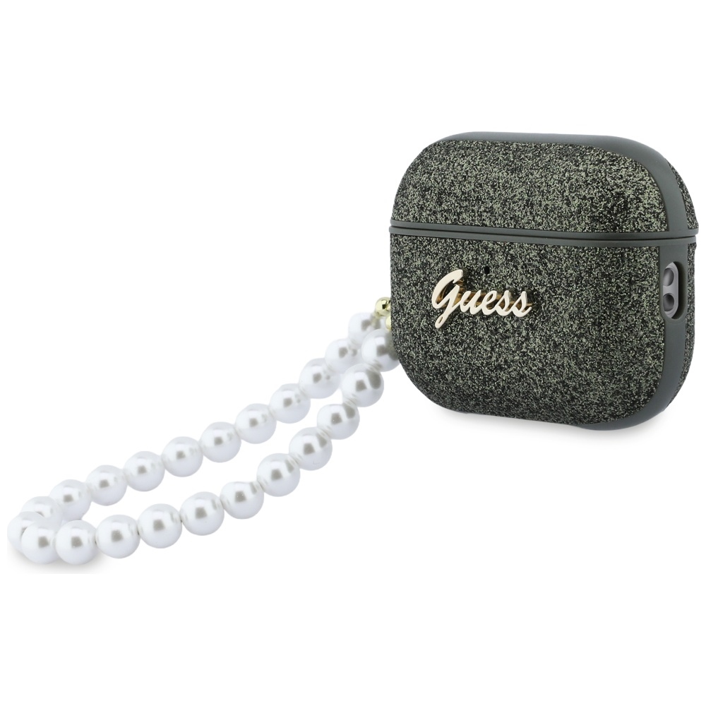 Guess Blizgantis perlų dirželis skirtas AirPods Pro 3 - Black and Glitter