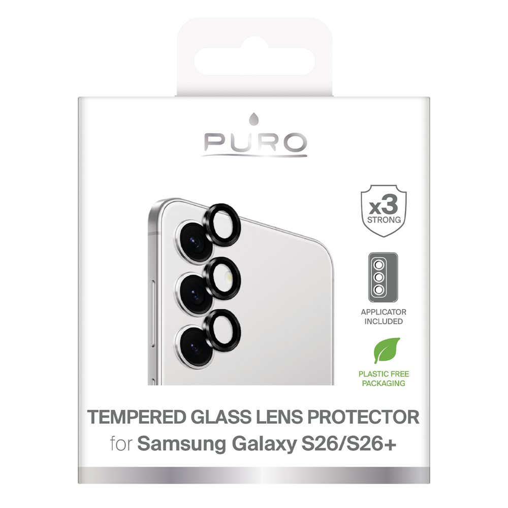 Puro grūdintas stiklas galinei kamerai, skirtas Samsung Galaxy S26/S26 Plus - su juodu rėmeliu