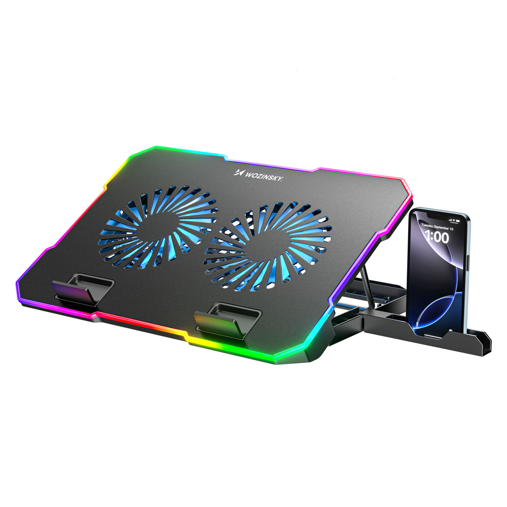 Wozinsky WDCX-A26 NitroCool RGB žaidimų nešiojamojo kompiuterio aušinimo priemonė - juoda