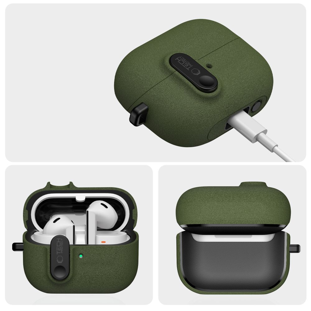 Dėklas Tech-Protect Slim Hook Samsung Galaxy Buds 3 / 3 FE / 3 Pro, alyvuogių žalias