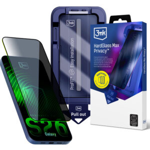 9H grūdintas stiklas su 3mk HardGlass Max Privacy filtru, skirtas Samsung Galaxy S26