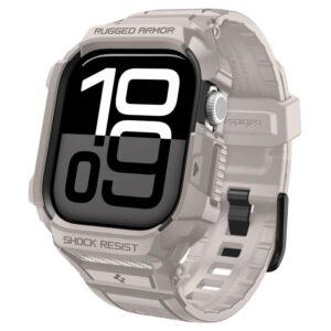Dirželis su dėklu Spigen Rugged Armor "Pro" V2, Apple Watch 10/11 (46 mm), smėlio spalvos