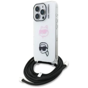 Karl Lagerfeld IML Crossbody Karl&Choupette galvos dėklas, skirtas iPhone 16 Pro – baltas