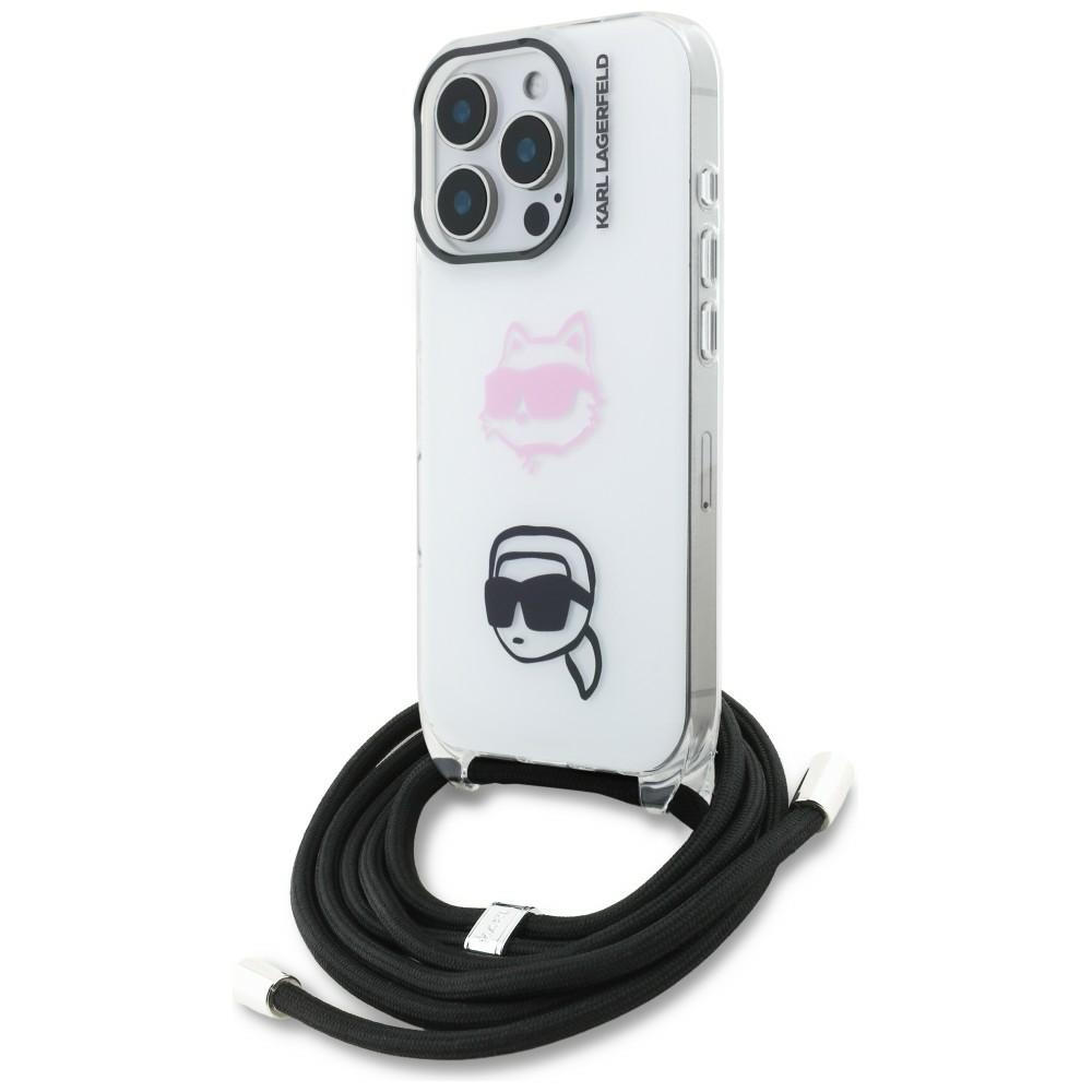 Karl Lagerfeld IML Crossbody Karl&Choupette galvos dėklas, skirtas iPhone 16 Pro – baltas