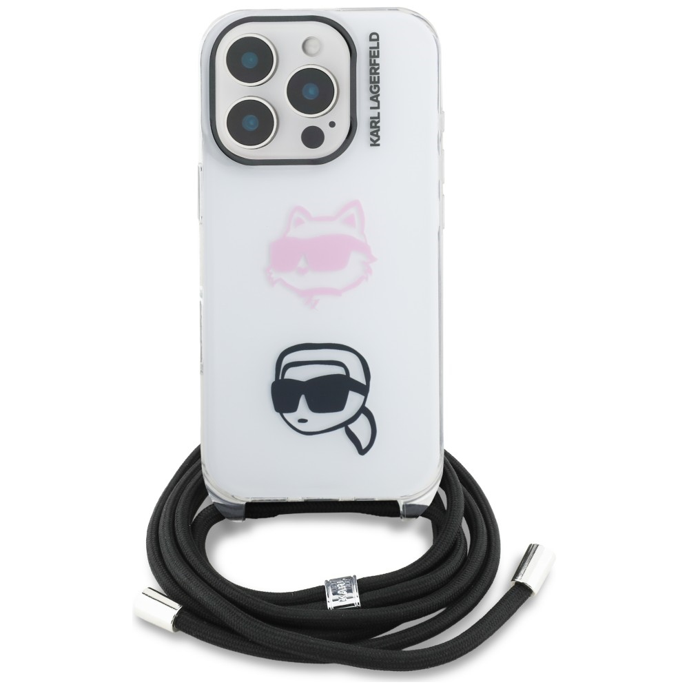 Karl Lagerfeld IML Crossbody Karl&Choupette galvos dėklas, skirtas iPhone 16 Pro – baltas