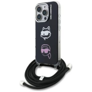 Karl Lagerfeld IML Crossbody Karl&Choupette galvos dėklas, skirtas iPhone 16 Pro – juodas