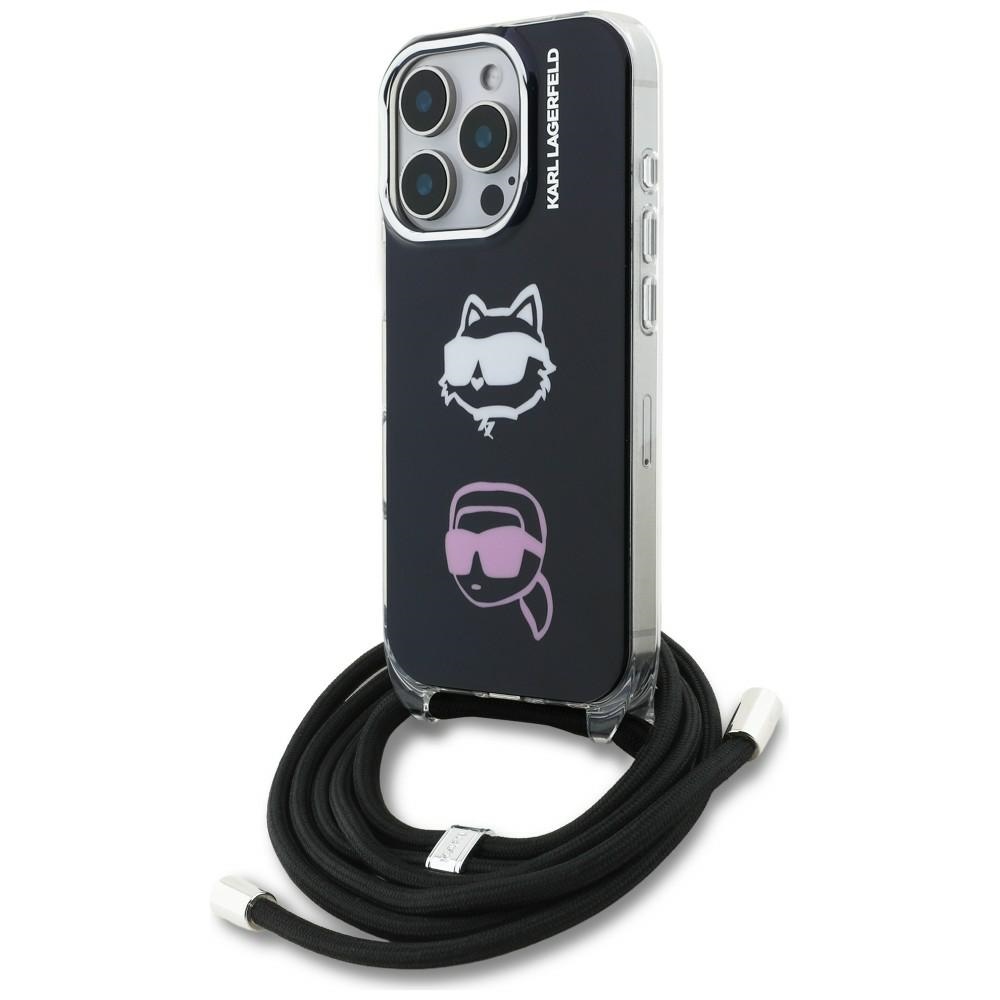 Karl Lagerfeld IML Crossbody Karl&Choupette galvos dėklas, skirtas iPhone 16 Pro – juodas
