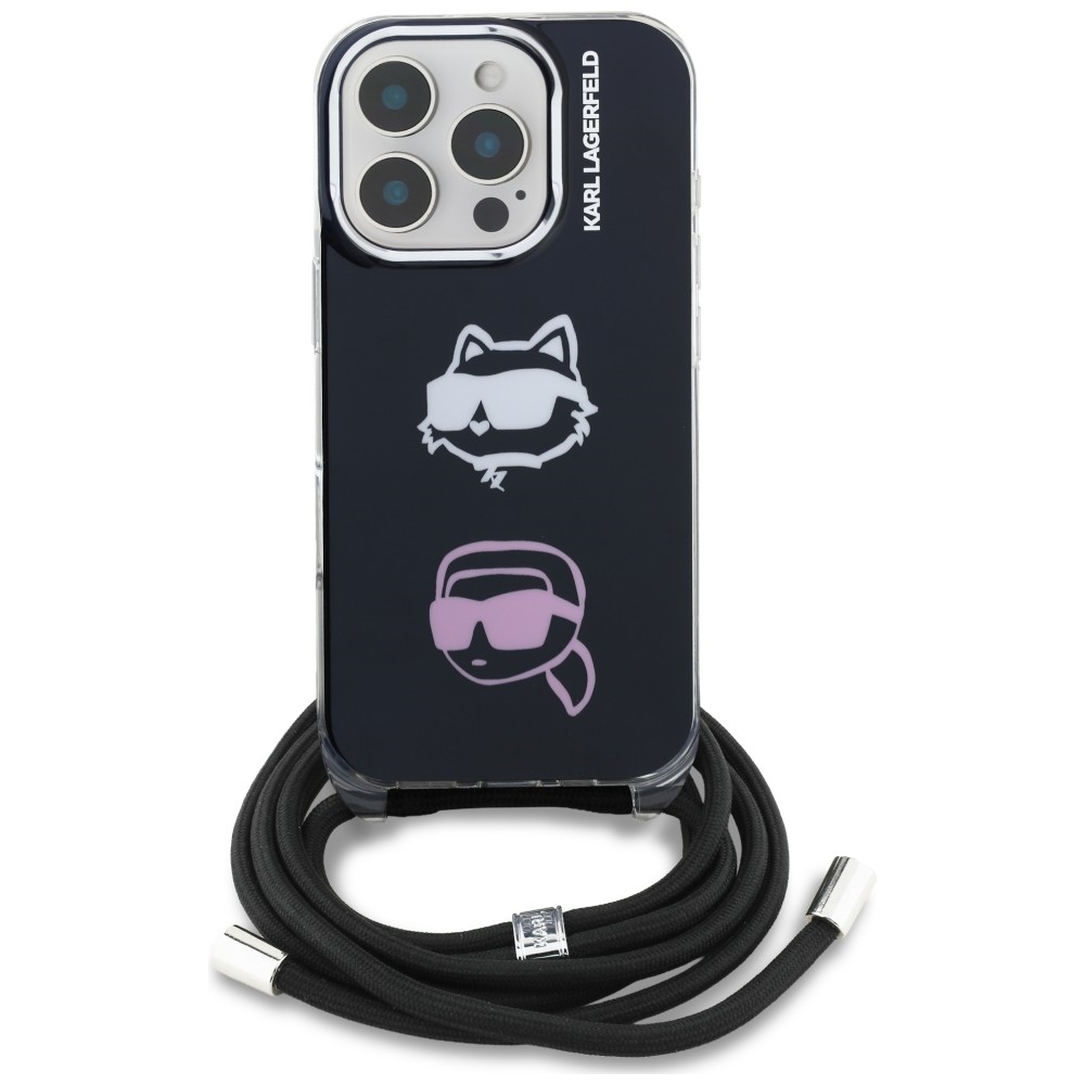 Karl Lagerfeld IML Crossbody Karl&Choupette galvos dėklas, skirtas iPhone 16 Pro – juodas