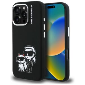Karl Lagerfeld Silicone Karl&Choupette Sketch MagSafe Dėklas, skirtas iPhone 16 Pro – juodas