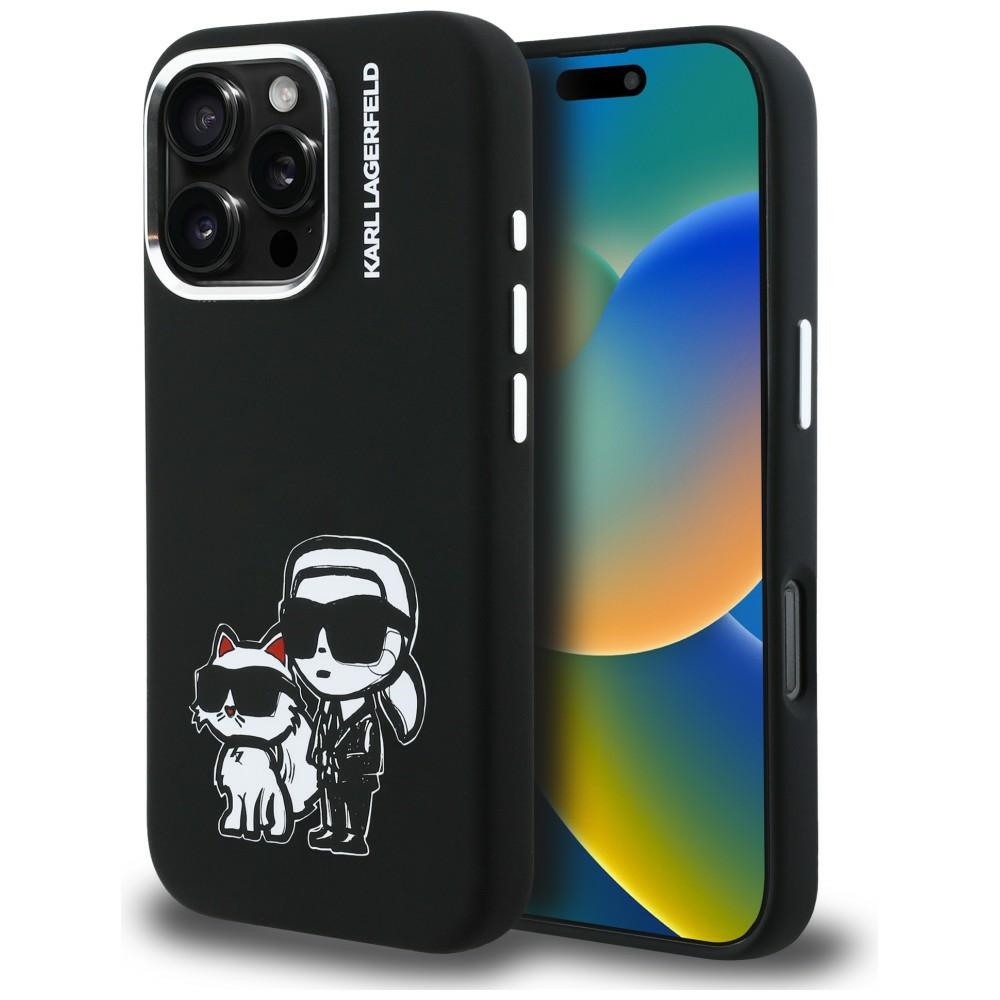 Karl Lagerfeld Silicone Karl&Choupette Sketch MagSafe Dėklas, skirtas iPhone 16 Pro – juodas