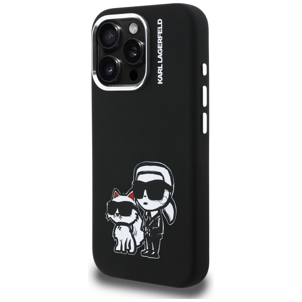 Karl Lagerfeld Silicone Karl&Choupette Sketch MagSafe Dėklas, skirtas iPhone 16 Pro – juodas