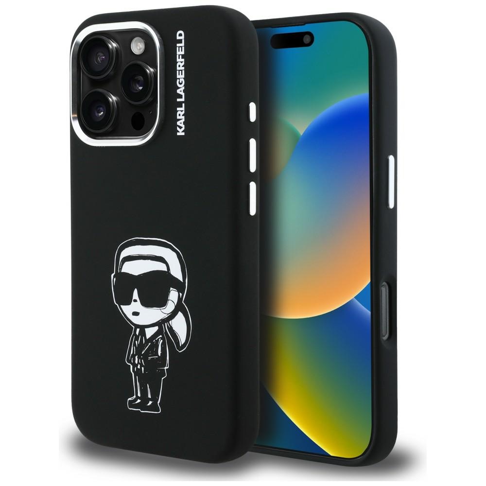Karl Lagerfeld Silikoninis Karl Sketch MagSafe Dėklas, skirtas iPhone 16 Pro Max - juodas