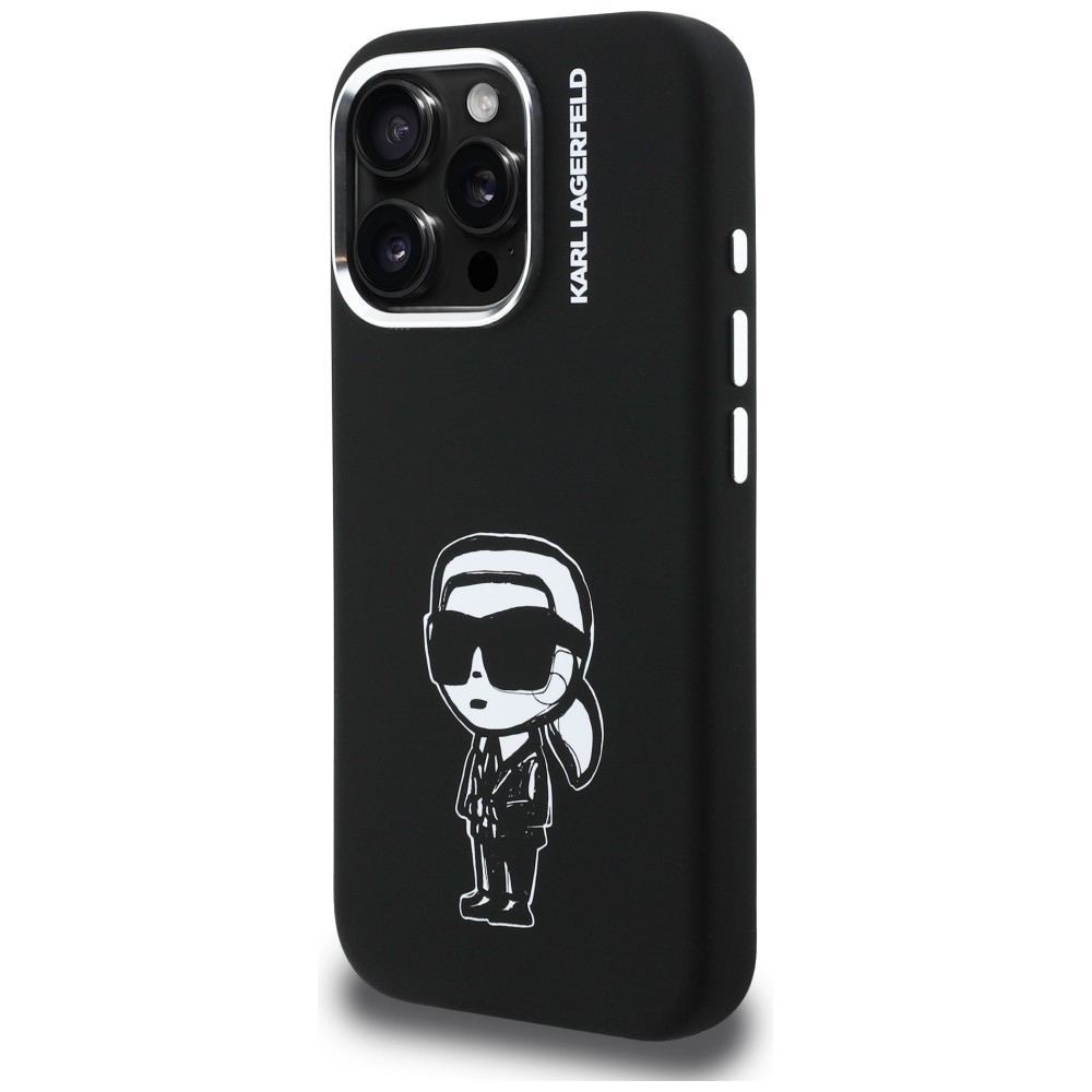 Karl Lagerfeld Silikoninis Karl Sketch MagSafe Dėklas, skirtas iPhone 16 Pro Max - juodas