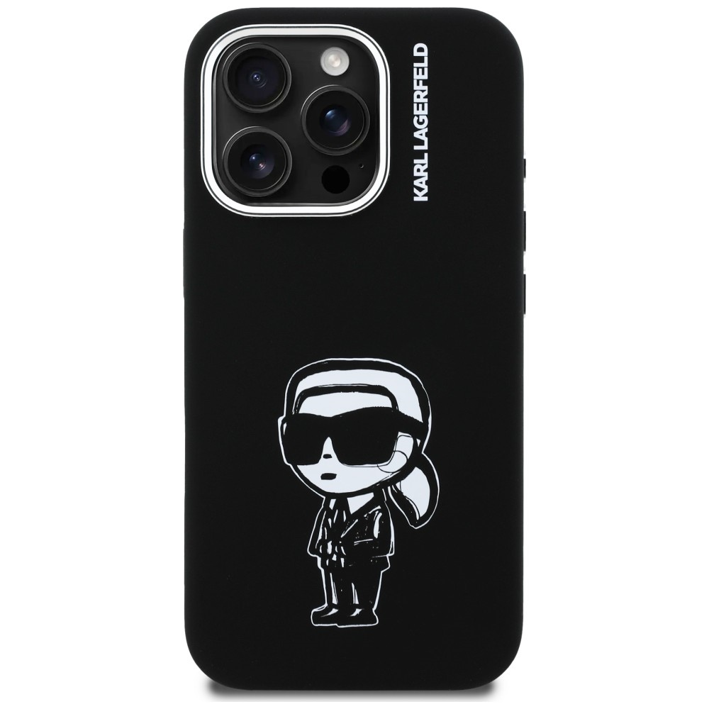 Karl Lagerfeld Silikoninis Karl Sketch MagSafe Dėklas, skirtas iPhone 16 Pro Max - juodas