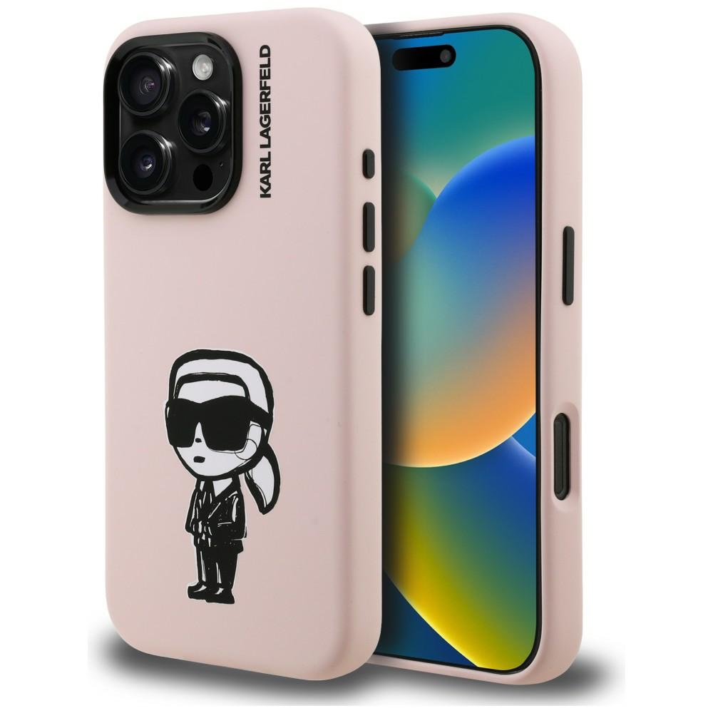 Karl Lagerfeld Silikoninis Karl Sketch MagSafe Dėklas, skirtas iPhone 16 Pro Max – rožinis