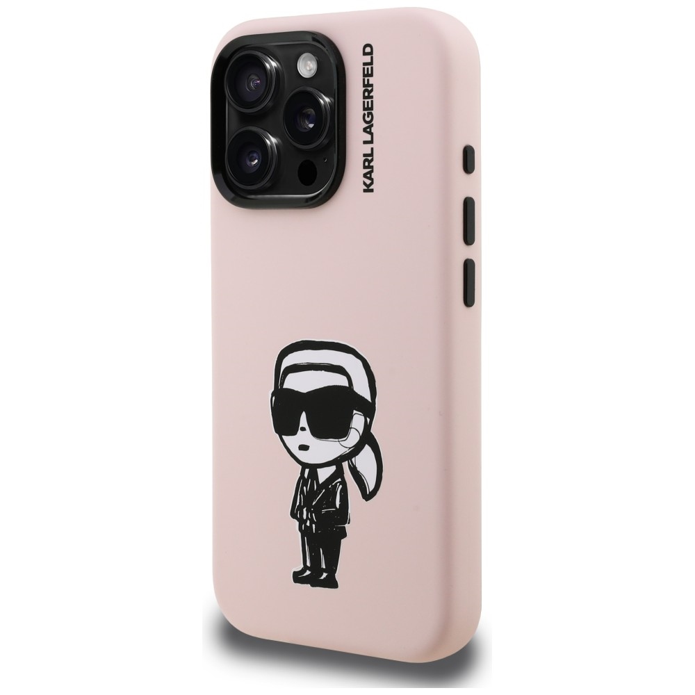 Karl Lagerfeld Silikoninis Karl Sketch MagSafe Dėklas, skirtas iPhone 16 Pro Max – rožinis