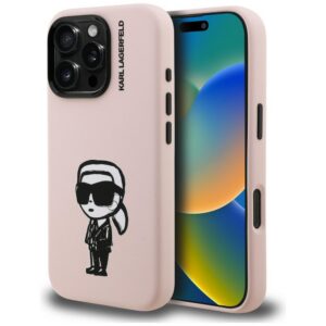 Karl Lagerfeld Silikoninis Karl Sketch MagSafe Dėklas, skirtas iPhone 16 Pro – rožinis