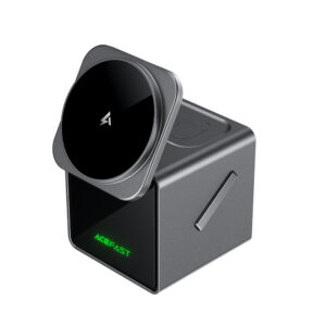 Acefast E34 22.5W 3-in-1 indukcinis įkroviklis su integruotu kabelu išmaniam telefonui ir smartwatch - pilka