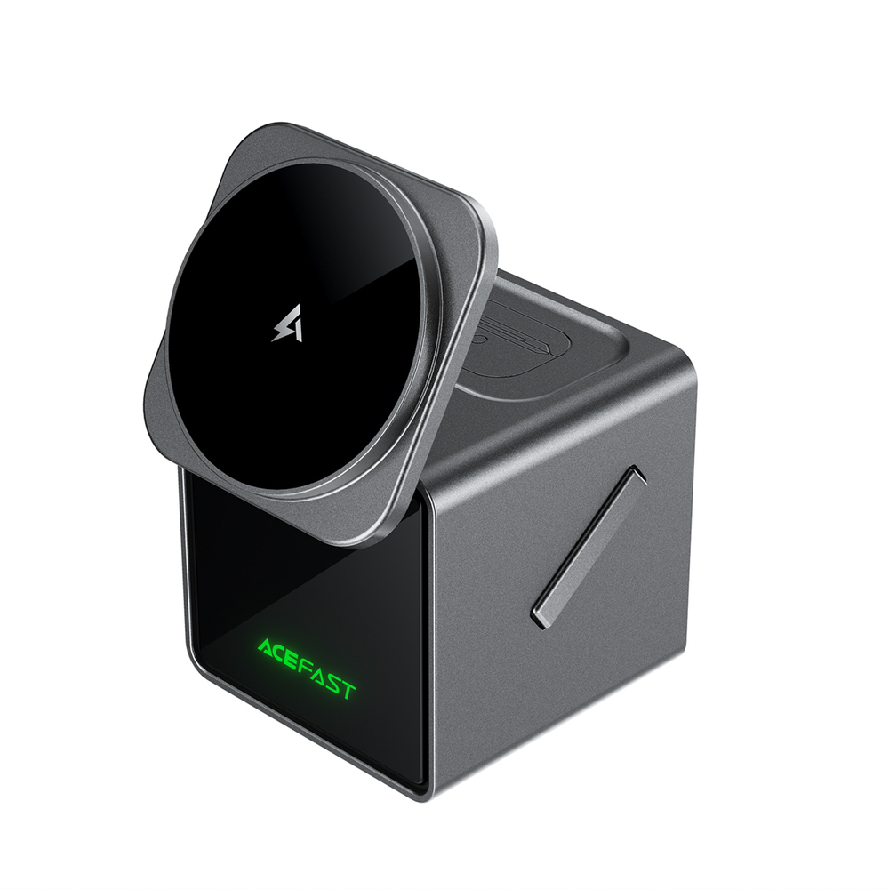 Acefast E34 22.5W 3-in-1 indukcinis įkroviklis su integruotu kabelu išmaniam telefonui ir smartwatch - pilka