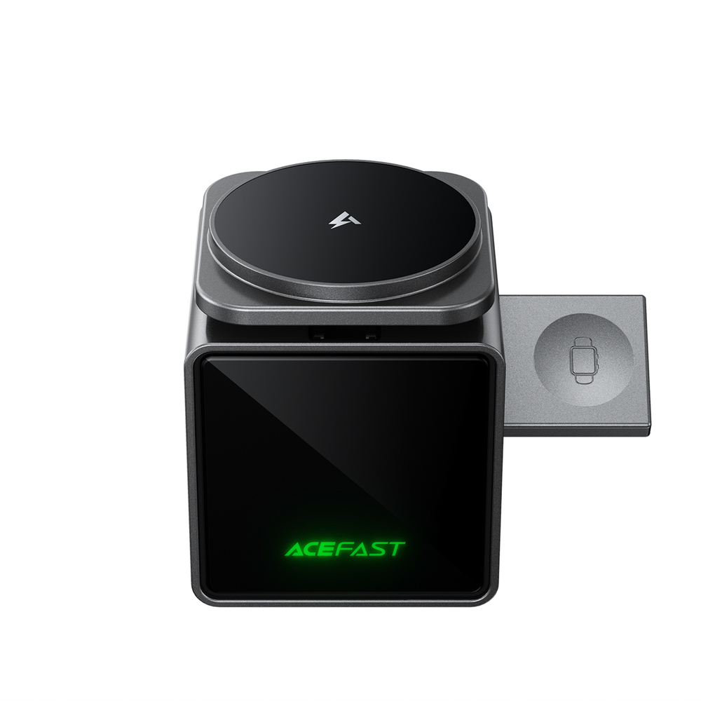 Acefast E34 22.5W 3-in-1 indukcinis įkroviklis su integruotu kabelu išmaniam telefonui ir smartwatch - pilka