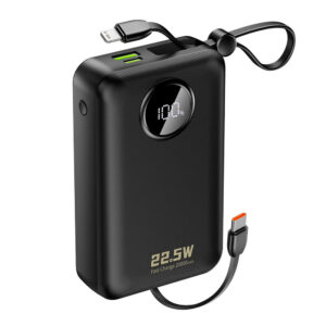 Dudao K14+ išorinė baterija 20000mAh 22.5W USB-C / USB-A / integruoti Lightning ir USB-C laidai - juoda
